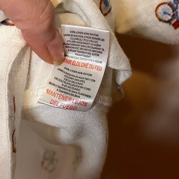 RAE DUNN novelty linen blend bicycle print button up shirt size medium - Picture 7 of 7